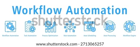 Workflow Automation banner with icons of Workflow Automation, Task Automation, Process Optimization, Rule Automation, Auto Scheduling, Auto Processing, and Workflow Engine.