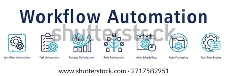 Workflow Automation banner with icons of Workflow Automation, Task Automation, Process Optimization, Rule Automation, Auto Scheduling, Auto Processing, and Workflow Engine.