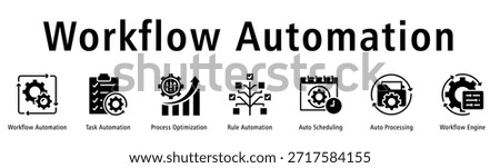 Workflow Automation banner with icons of Workflow Automation, Task Automation, Process Optimization, Rule Automation, Auto Scheduling, Auto Processing, and Workflow Engine.