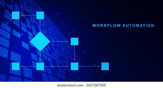 Workflow automation with flowchart. Block arranging processing management for business process on blue technology background. Vector illustration.