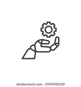 Workflow Automation line icon. linear style sign for mobile concept and web design. Robotic arm with gear outline vector icon. Robot technology symbol, logo illustration. Vector graphics