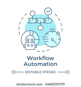 Workflow automation soft blue concept icon. Artificial intelligence. Business processes optimization. Round shape line illustration. Abstract idea. Graphic design. Easy to use in infographic