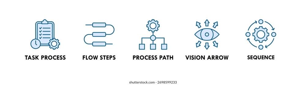 Workflow banner web icon illustration concept with icon of task progress, flow steps, process path, vision arrow, and sequence