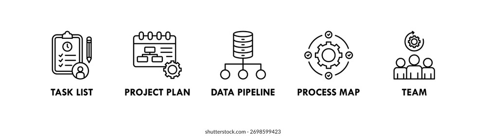 Workflow banner web icon illustration concept with icon of task list, project plan, data pipeline, process map, and team