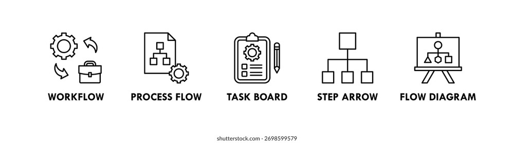 Workflow banner web icon illustration concept with icon of workflow, process flow, task board, step arrow, and flow diagram