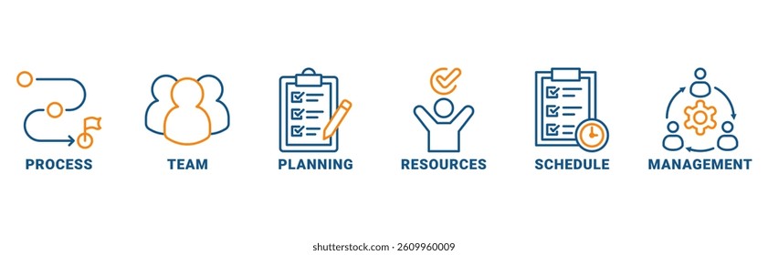 Workflow banner web icon vector illustration concept with icon of process, team, planning, resources, schedule, management