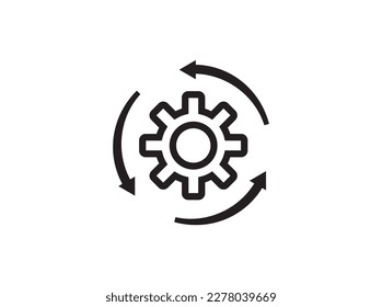 Workflow business icon. Gear cog wheel with three arrows. 