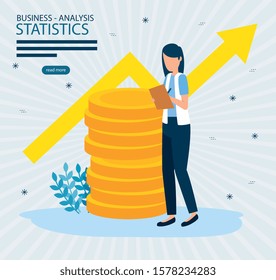Workflow and businesswoman design, Infographic data information business analytics and visual presentation theme Vector illustration