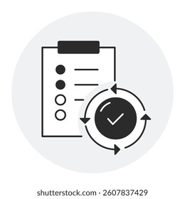 Workflow Completion. Flat-outline icon showing completed tasks and workflow optimization for productivity apps and teams.