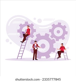 Concepto de flujo de trabajo. Un grupo de emprendedores con experiencia. Procesos de trabajo bien organizados. Ilustración plana vectorial moderna de tendencia
