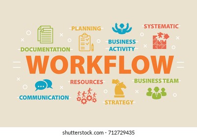 WORKFLOW. Concept with icons and signs.