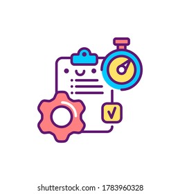 Icono de color de línea de control de flujo de trabajo. Administración de eventos. Firma para página web, aplicación móvil, botón, logotipo. Elemento aislado del vector. Trazo editable