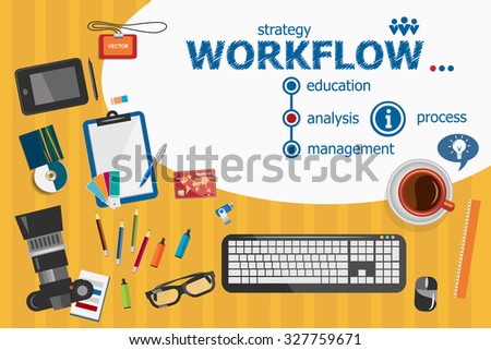 Workflow design and flat design illustration concepts for business analysis, planning, consulting, team work, project management. Workflow concepts for web banner and printed materials.