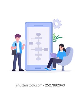 diagrama de fluxo de trabalho ou design de modelo, fluxograma para obter o resultado Ilustração.