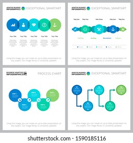 Workflow diagram template set for workflow design, annual analysis presentation, web design. Management and accounting concept with process and flow diagram, timeline charts