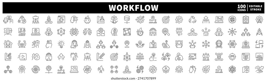 Workflow editable line icons set with task and process symbols