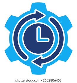 Ícone de eficiência de fluxo de trabalho representado por engrenagem, relógio, estilo Dualtone seta.