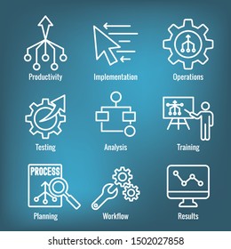 Workflow Efficiency Icon Set - Operations, Processes, Automation, Etc