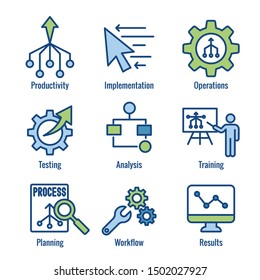 Workflow Efficiency Icon Set - Operations, Processes, Automation, Etc