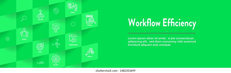Workflow Efficiency Icon Set & Web Header Banner with Operations, Processes, Automation, etc