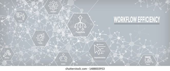 Workflow Efficiency Icon Set & Web Header Banner with Operations, Processes, Automation, etc