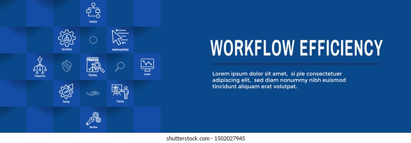 Workflow Efficiency Icon Set & Web Header Banner With Operations, Processes, Automation, Etc