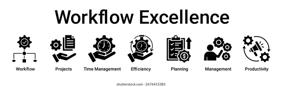 Workflow Excellence banner web icon vetor illustration concept for business com ícone de Workflow, Projects, Time Management, Efficiency, Planning, Management.