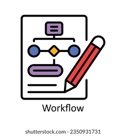 Ilustración de diseño de iconos de esquema rellenados por flujo de trabajo. Símbolo de administración de productos en el archivo EPS 10 de fondo blanco