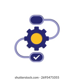 workflow icon. automated management. flow chart with gears in the middle of the path. flow, process, technology. isometric design style