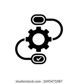 icono de flujo de trabajo. gestión automatizada. diagrama de flujo con engranajes en el medio del camino. flujo, proceso, tecnología. Estilo de diseño plano