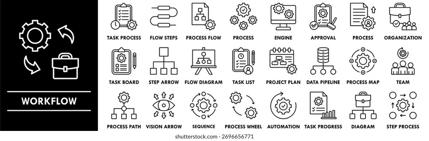 Workflow icon collection set. Containing design business, workflow, management, process, efficiency, strategy