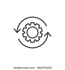 Icono de flujo de trabajo. Engranaje en flechas de reciclaje. Ilustración vectorial aislada en blanco.