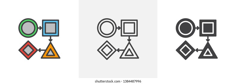Workflow icon. Line, glyph and filled outline colorful version, Graph chart diagram outline and filled vector sign. Symbol, logo illustration. Different style icons set. Vector graphics
