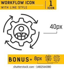 Workflow icon with line style in isolated white background. Vector icons for web design, logo and more. Editable stroke, size and color.