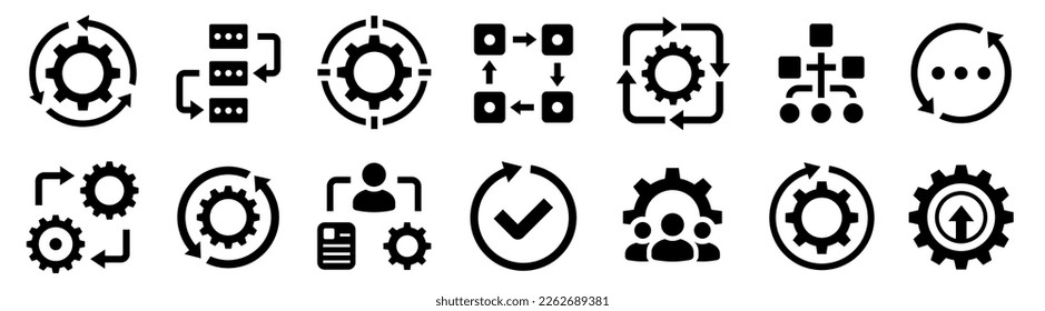 Workflow icon set. Business process icon set. Flat style. Process organization business concept. Workflow and productivity symbol. Vector illustration