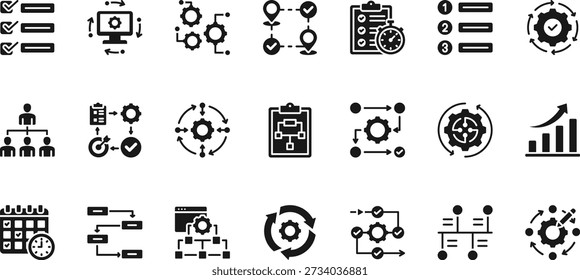 Workflow icon set collection. Icon pack contains workflow, process, task, step, action, sequence, order, system, cycle, automation