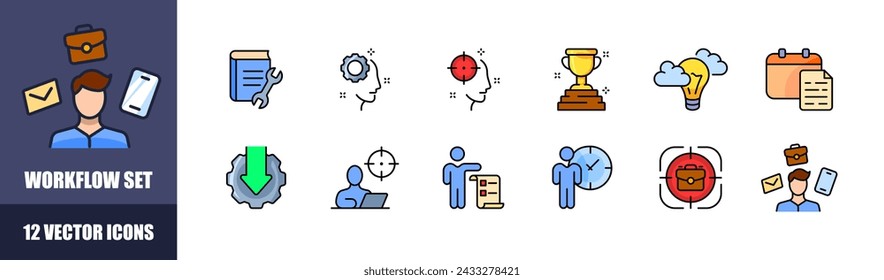 Workflow icon set. Flat style. Vector icons