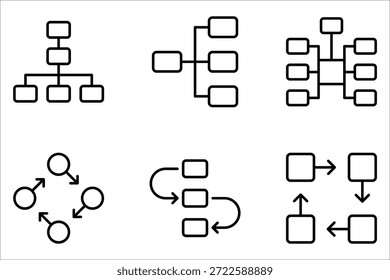 Ilustração isolada do logotipo ou conjunto de ícones do fluxo de trabalho no plano de fundo branco