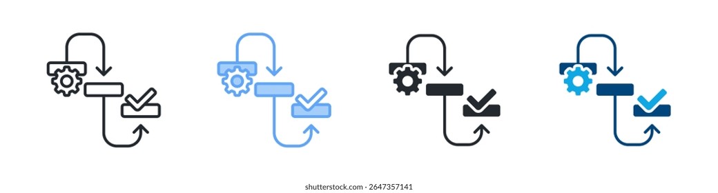 Workflow Icon Set Multiple Style. Designed In Outline, Blue, Glyph, Dual Tone