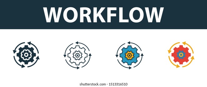 Workflow Icon Set. Premium Simple Element In Diferent Styles From Crm Icons Collection. Set Of Workflow Icon In Filled, Outline, Colored And Flat Symbols Concept.