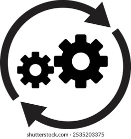 Icono de flujo de trabajo con el símbolo de Configuraciones . Engranajes con el icono de flechas . Vector de icono de engranajes de negocios