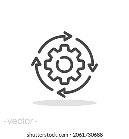 Workflow icon. Simple outline style. Operations, procedure, cog, gear, work, flow, pictogram, process, arrow, business concept. Vector illustration isolated on white background editable stroke EPS 10