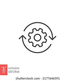 Workflow icon. Simple outline style. Operations, procedure, cog, gear, work, flow, pictogram, process, arrow, business concept. Vector illustration isolated on white background editable stroke EPS 10