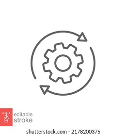 Workflow icon. Simple outline style. Operations, procedure, cog, gear, work, flow, pictogram, process, arrow, business concept. Vector illustration isolated on white background editable stroke EPS 10