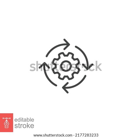 Workflow icon. Simple outline style. Operations, procedure, cog, gear, work, flow, pictogram, process, arrow, business concept. Vector illustration isolated on white background editable stroke EPS 10