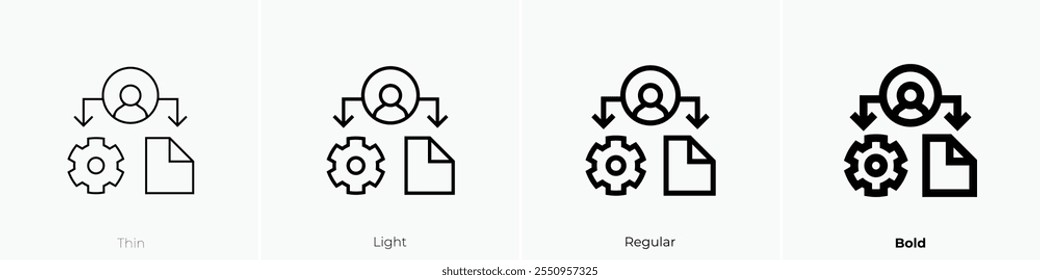 ícone de fluxo de trabalho. Design fino, leve, regular e negrito, isolado no fundo branco
