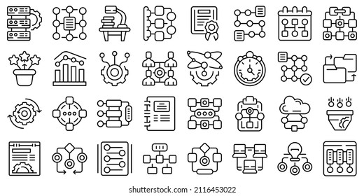 Workflow icons set outline vector. Sitemap plan. Hierarchy network