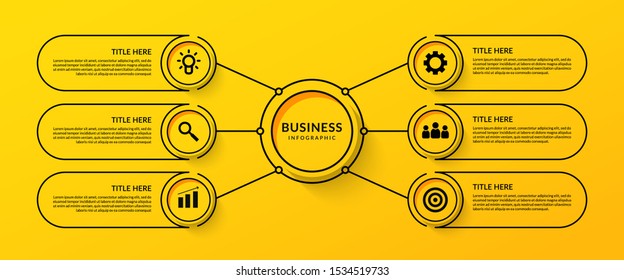 Workflow infographic with six optional, Outline data communication for business report