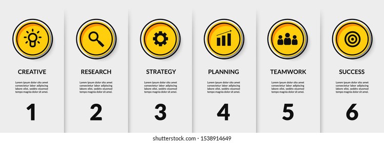 Workflow infographic with six optional, Outline data communication for business report