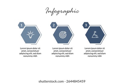 Plantilla de infografía de flujo de trabajo: diseño limpio de Vectores de tres pasos para proyectos de Web, planificación de marketing y materiales de presentación basados en datos.